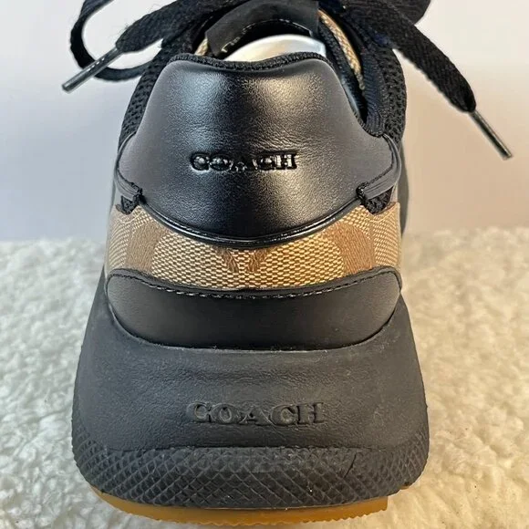Coach Men's Tech Runner Sneakers FG4591 Size 10D | Signature Black Mesh & Tan - Picture 6 of 16